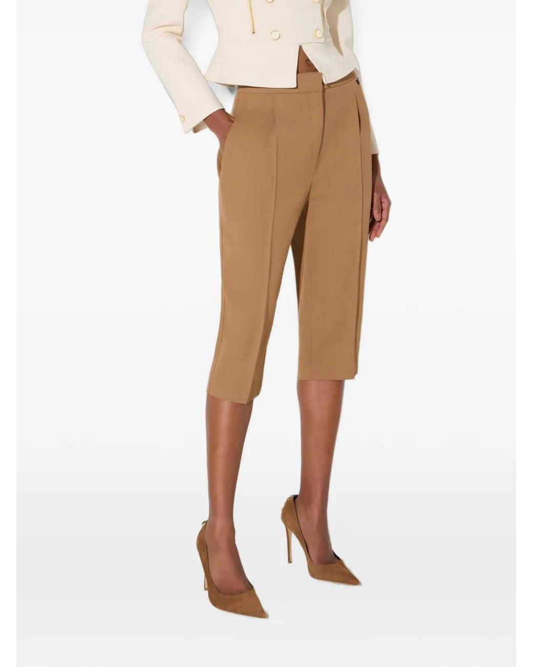Elisabetta Franchi Natural Pantalon En Gabardine