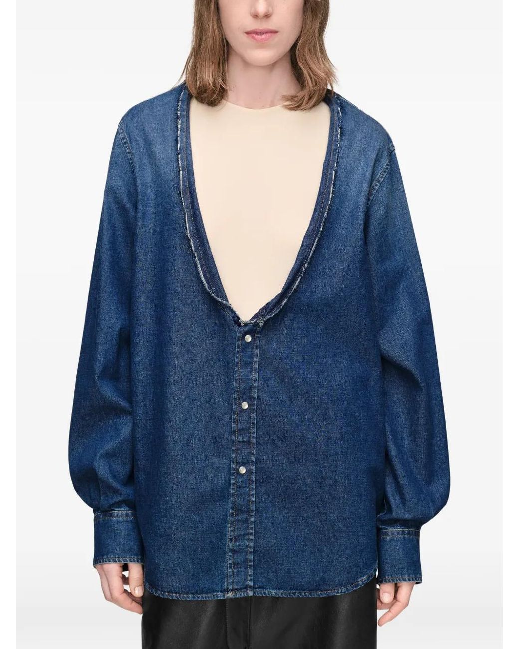 Maison Margiela Blue Folded Collar Denim Shirt