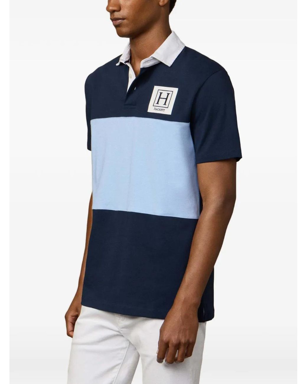 Hackett Blue Colour-Blocked Rugby Shirt for men