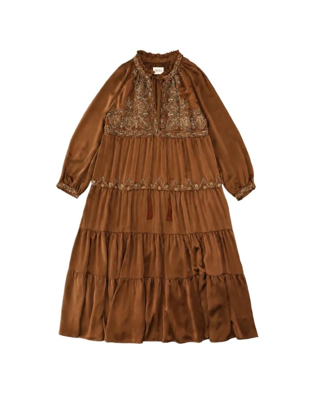 Fortela Brown Arsia Embroidered-Silk Maxi Dress