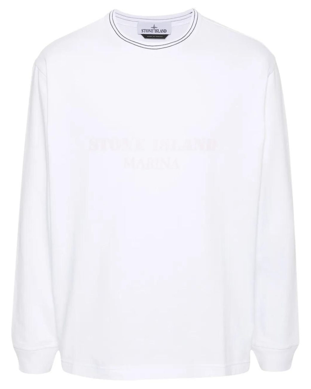 Stone Island White Logo-Print Cotton Sweatshirt for men