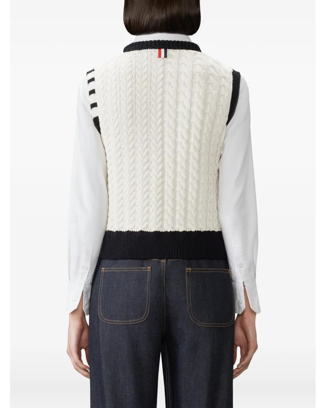Thom Browne White Merino-Wool Aran-Cable Shell Top