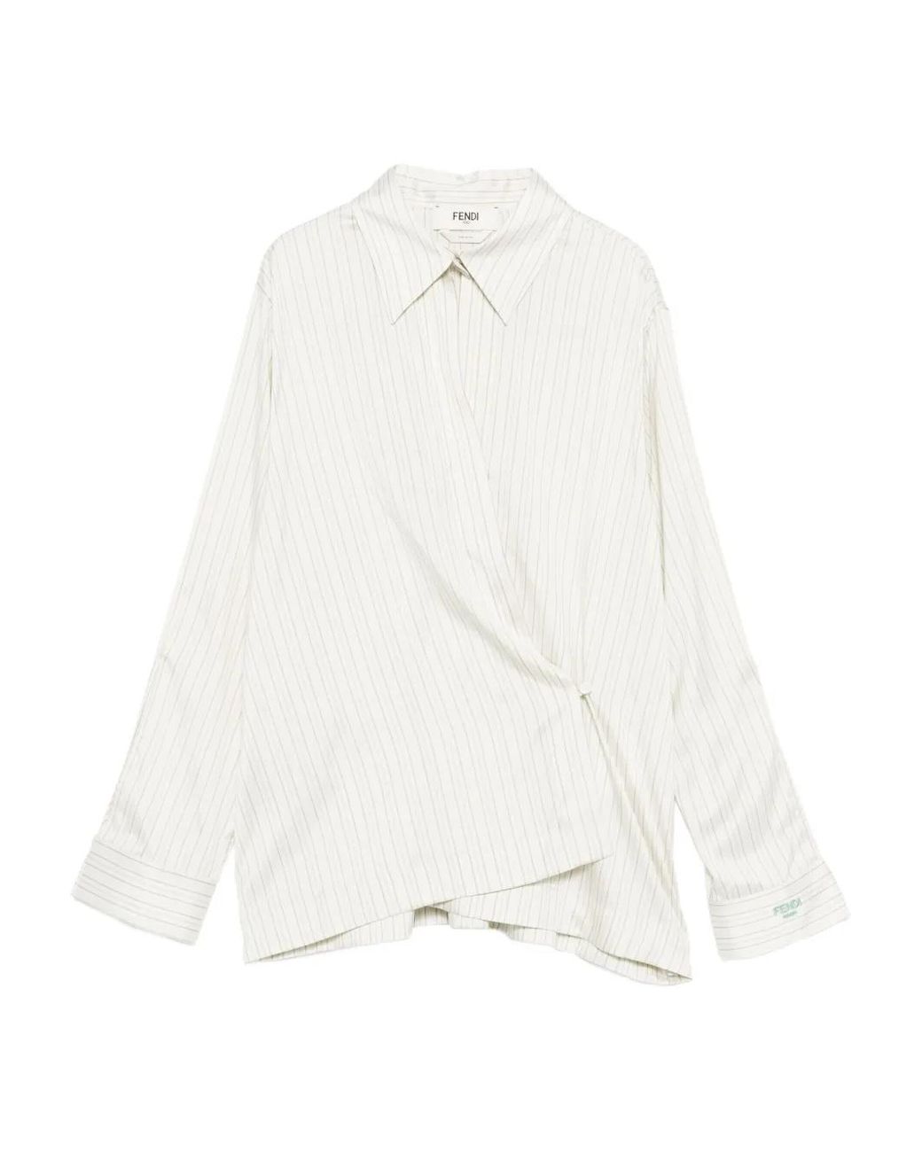 Fendi White Pinstripe Wrap-Tie Blouse