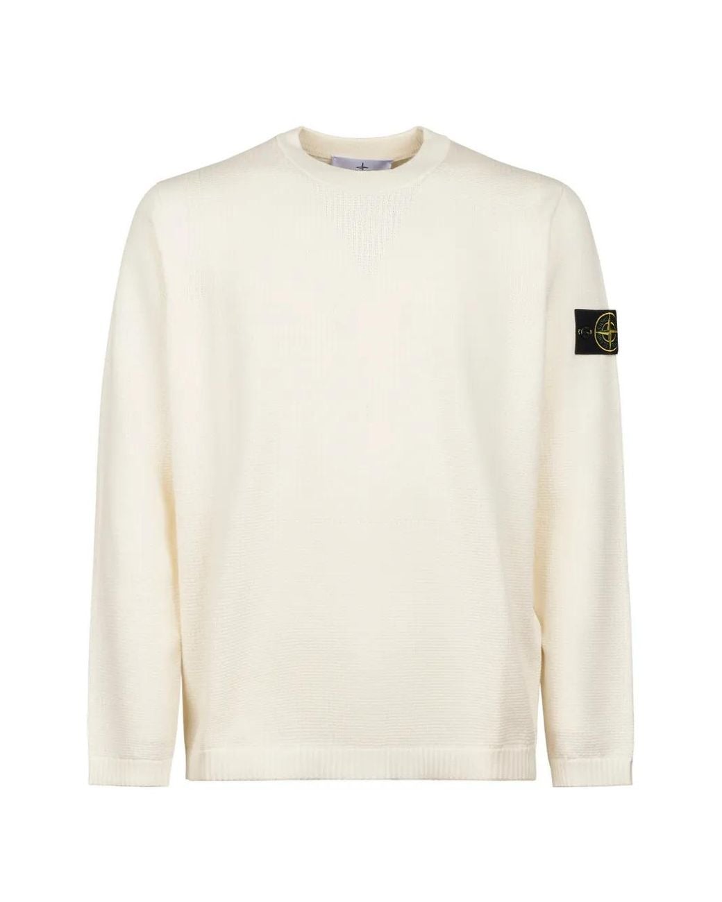 Stone Island White Raw Ribbed Jersey for men