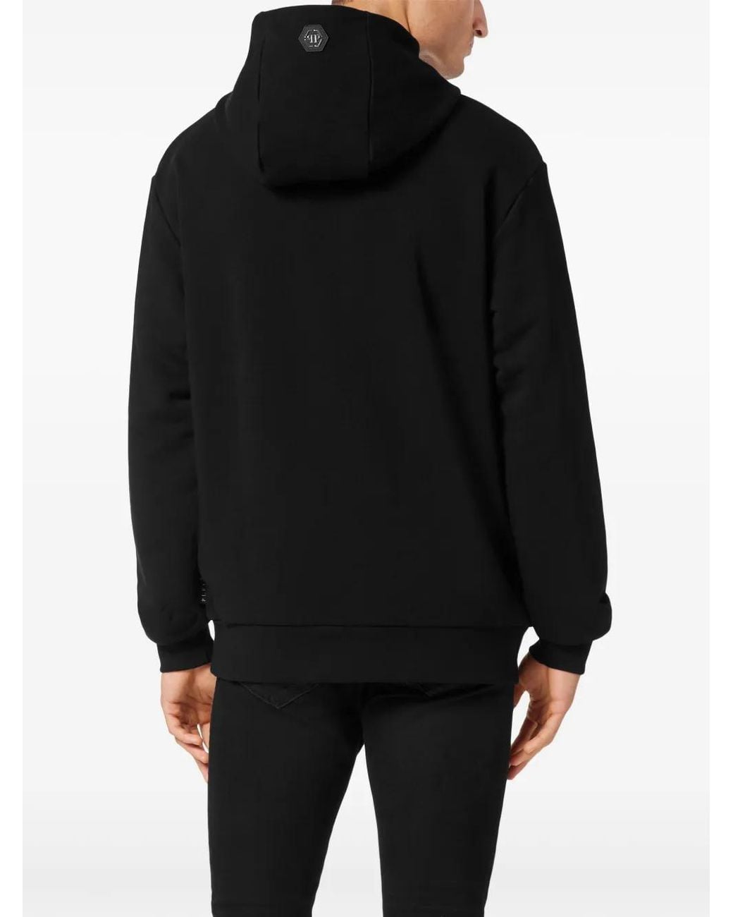 Philipp Plein Black Crystal Tattoo Hoodie for men