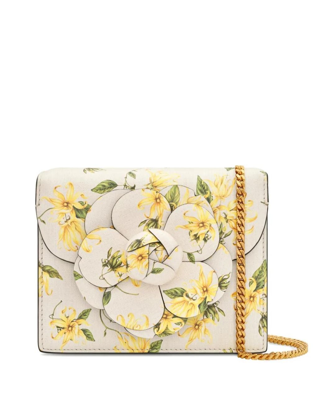 Oscar de la Renta Metallic Ylang Ylang Printed Mini Tro Bag