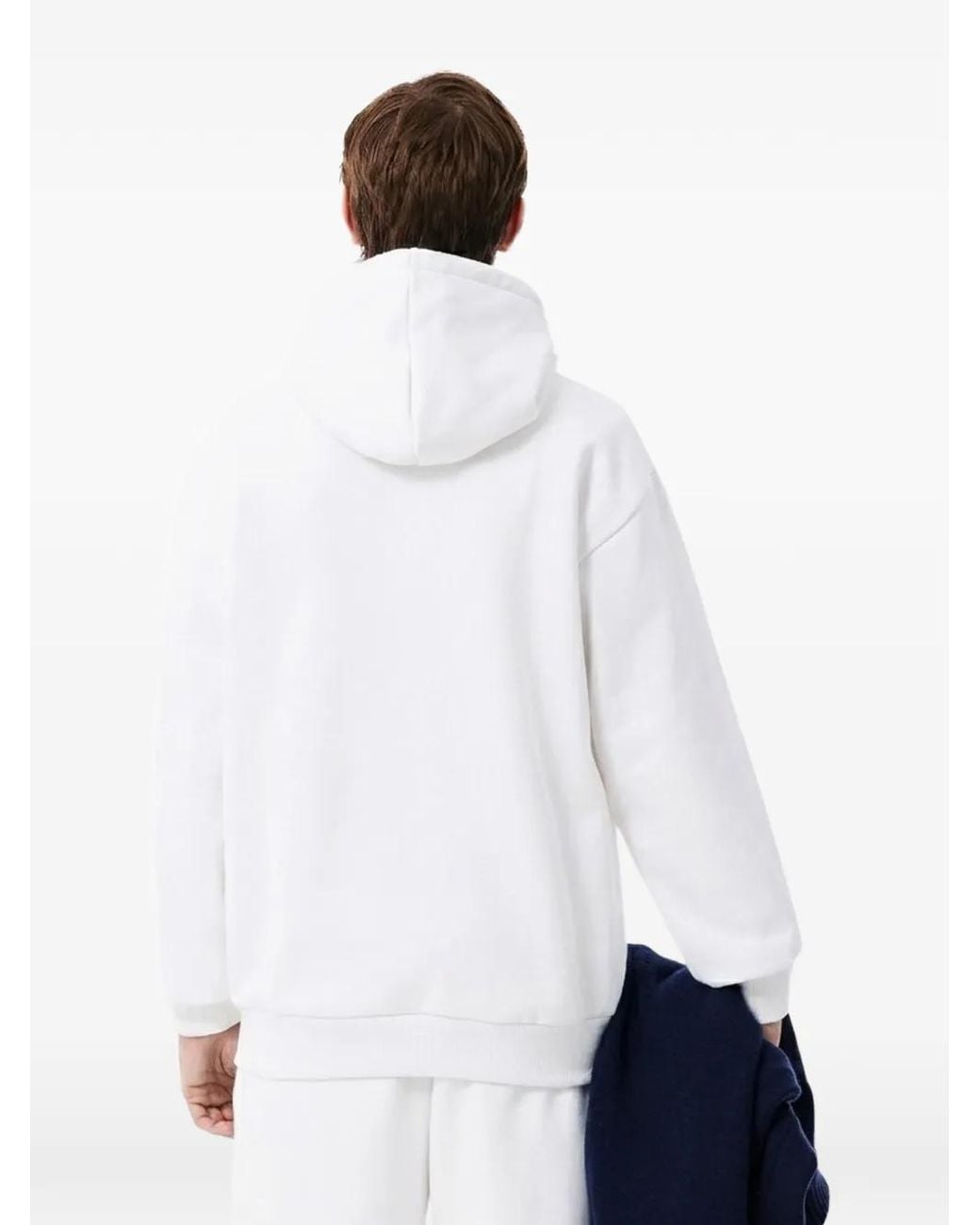 Lacoste White Logo-Patch Drawstring Hoodie for men