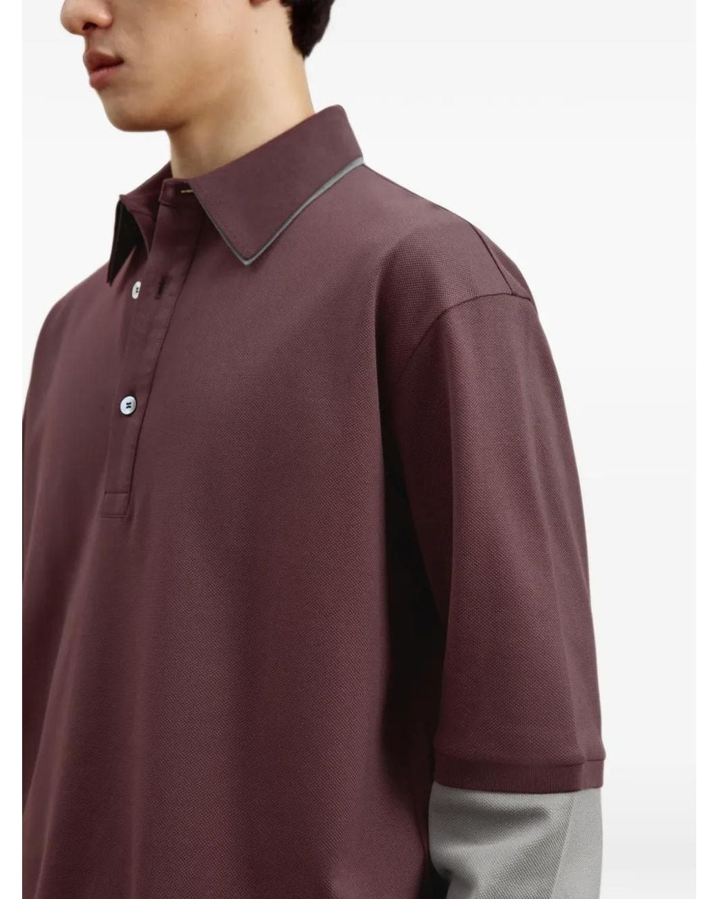 CROQUIS Purple Layered-Effect Long-Sleeve Polo Shirt for men