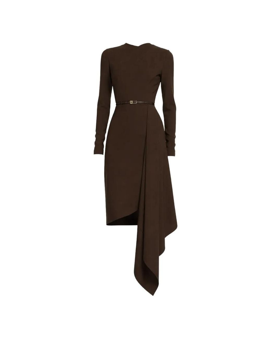 Elie Saab Brown Belted Draped Midi Dress
