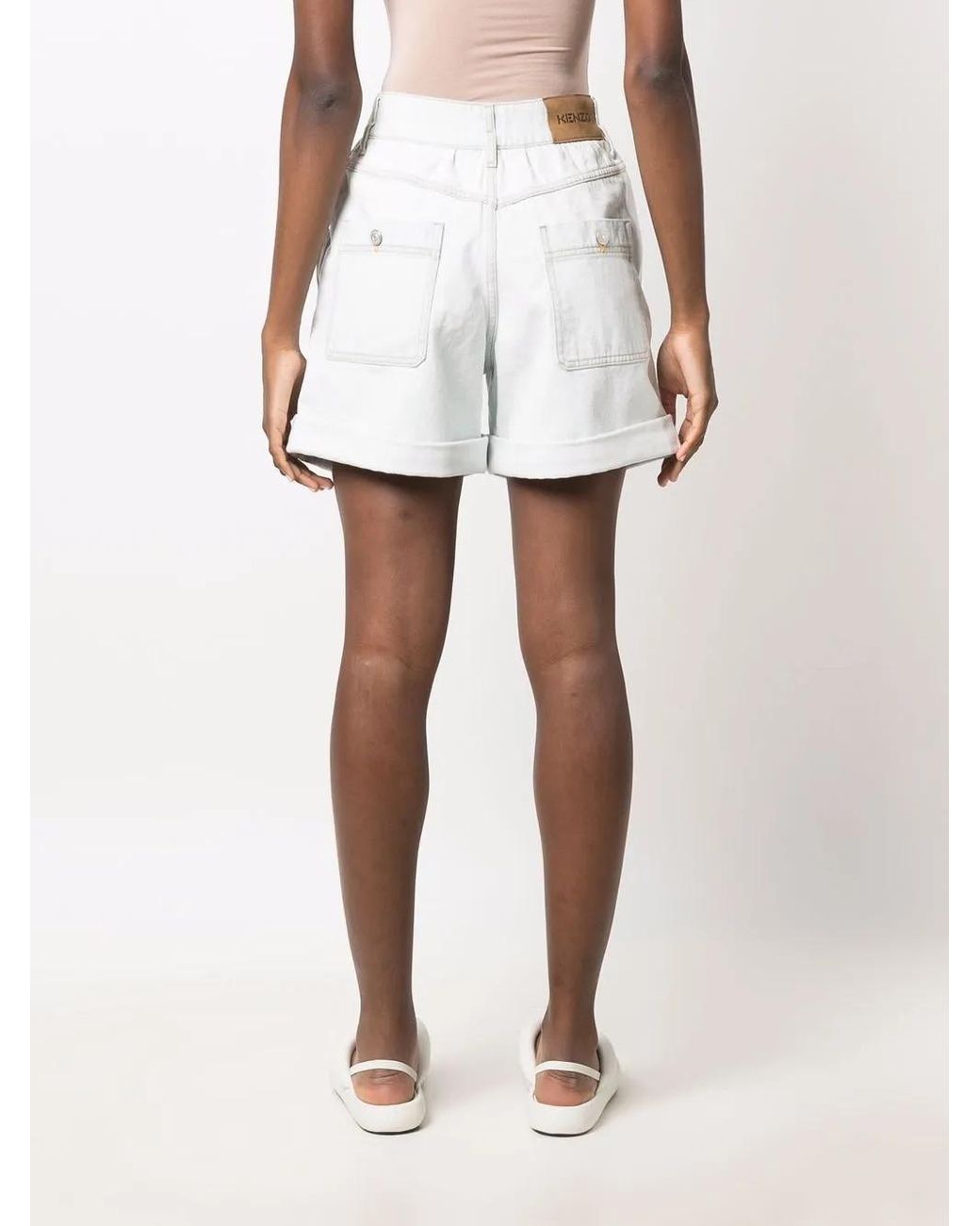 KENZO White Light Blue High-waisted Denim Shorts