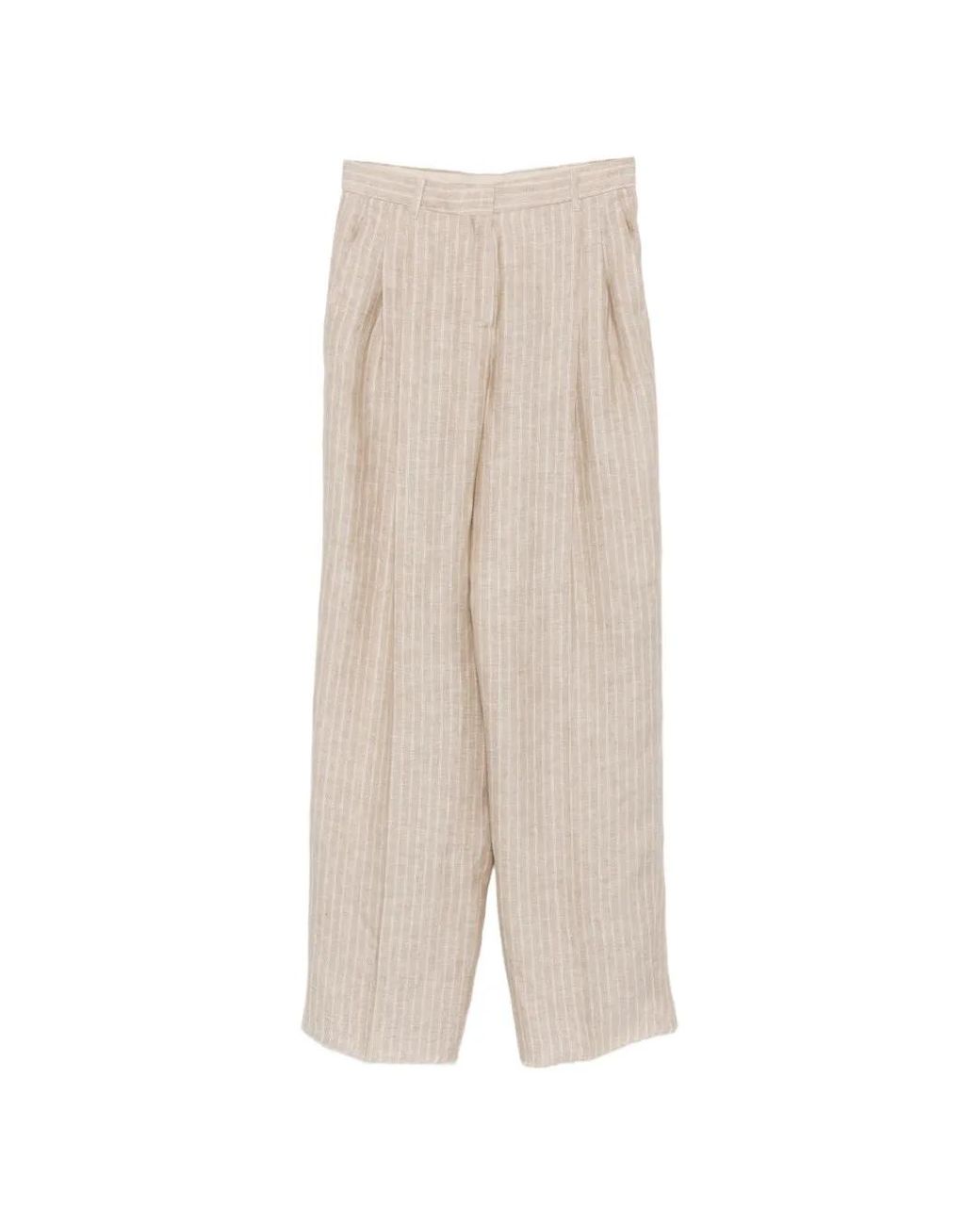 Max Mara White Fonte Pinstripe-Pattern Pleated Trousers