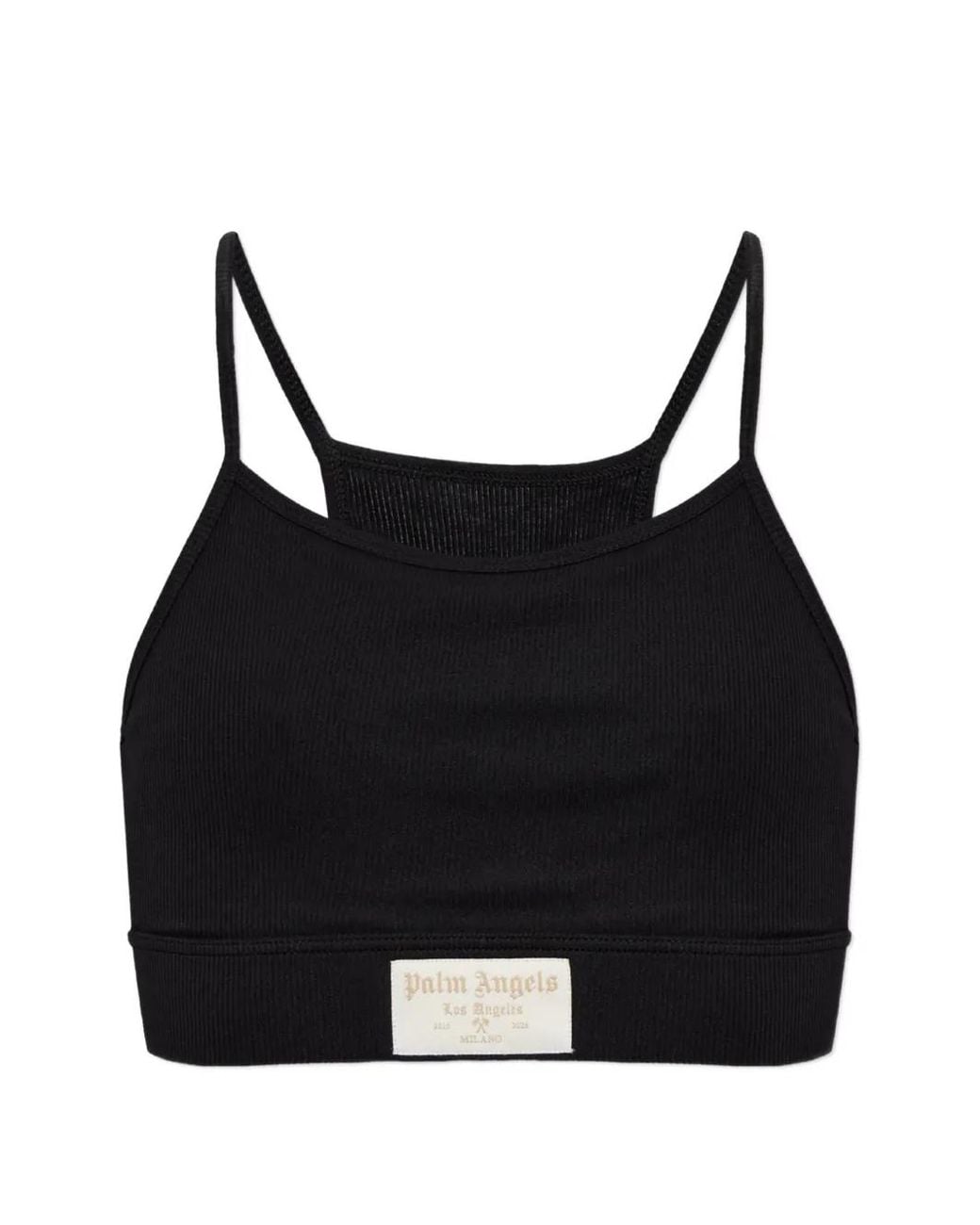 Palm Angels Black Ribbed Logo-Patch Bra