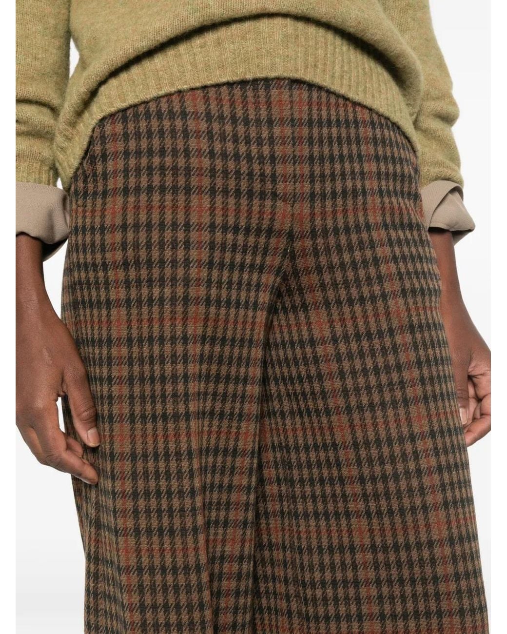 Max Mara Brown Prince Of Wales Check Wide-Leg Trousers