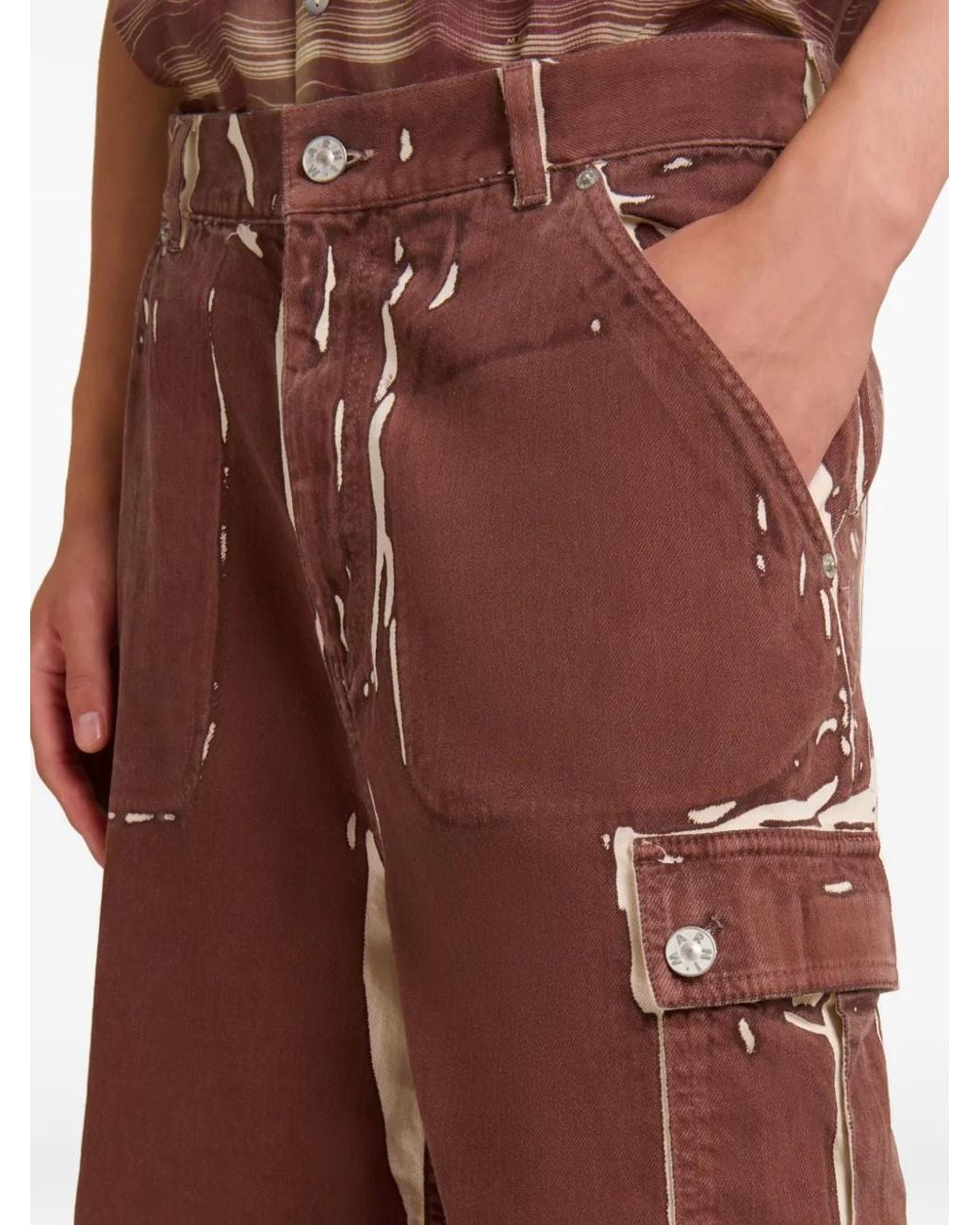 Marni Brown Screen-Printed Denim Cargo Shorts for men