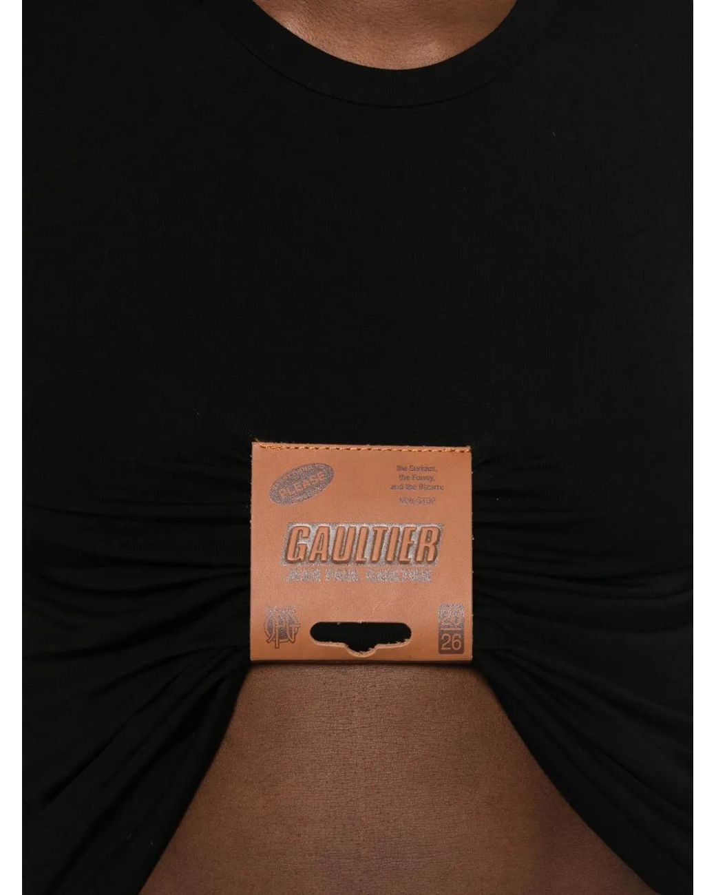 Jean Paul Gaultier Black Logo-Patch Gathered Top