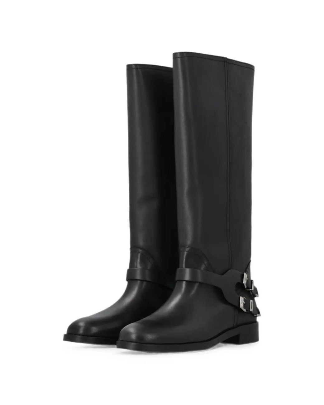 Pinko Black Leather Boots With Buckle