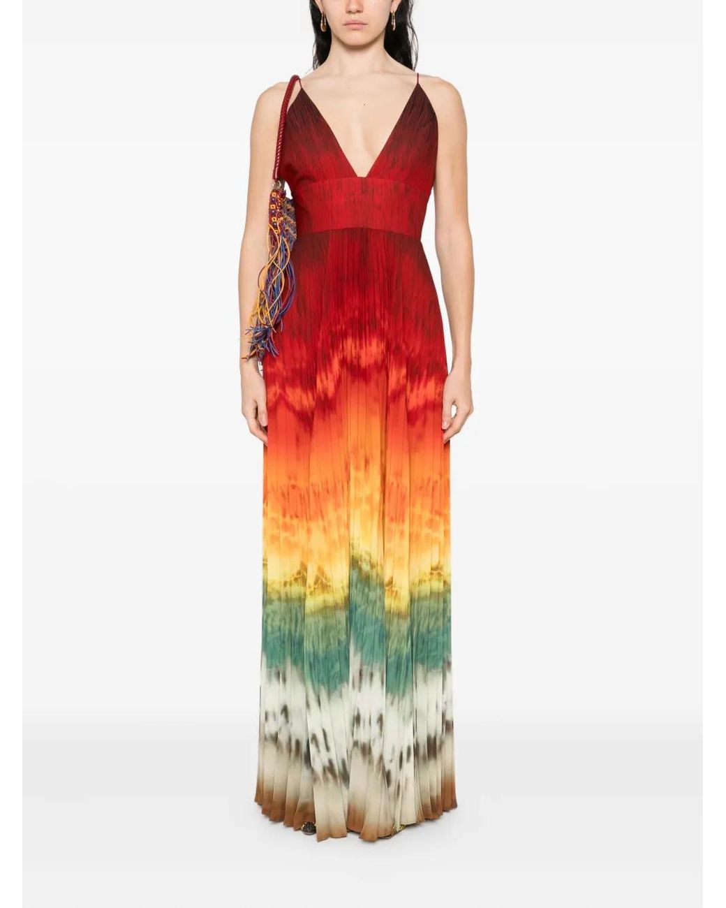 Alice + Olivia Pleated Tie-Dye Dress in Red | Lyst