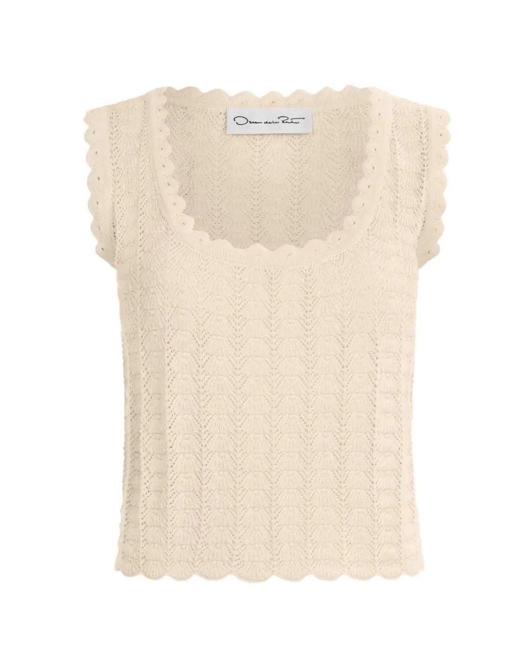 Oscar de la Renta Blue Pointelle Weave Tank