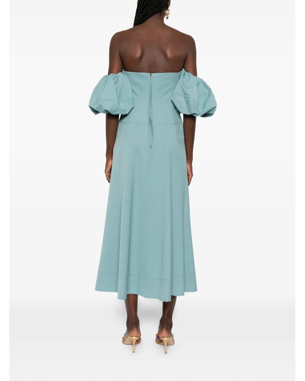 Ulla Johnson Green Nina Off-The-Shoulder Midi Dress