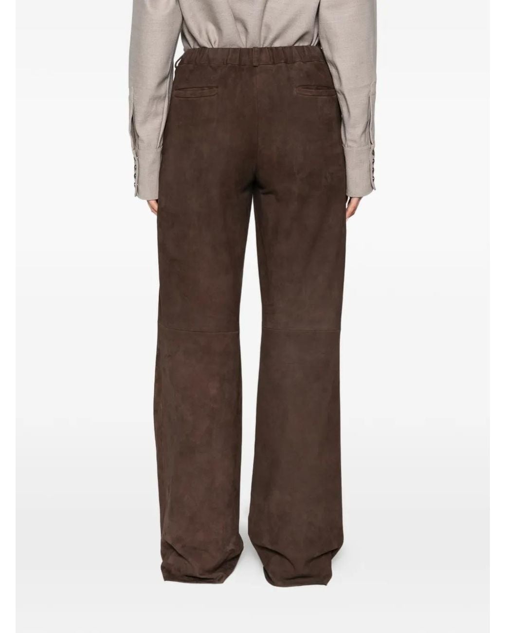 Antonelli Brown Suede Wide-Leg Trousers