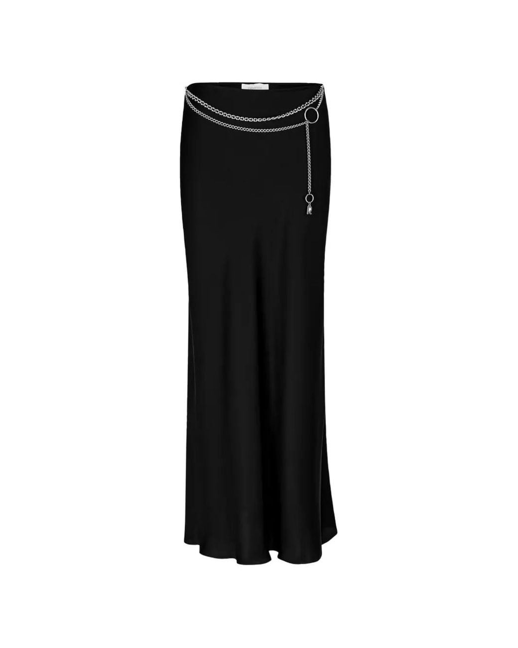 Rabanne Black Long Satin Skirt With Chain Details