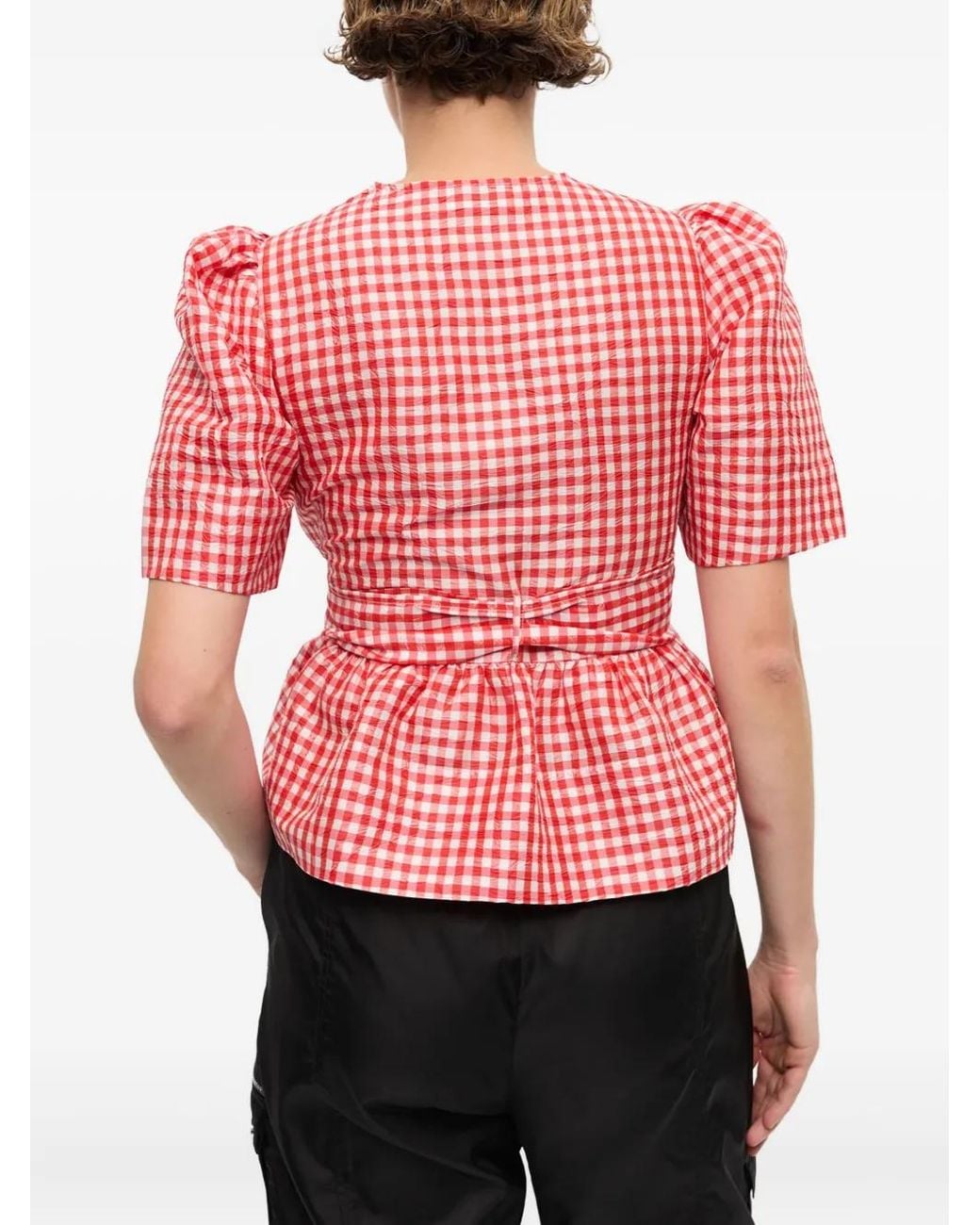 Ganni Red Self-Tie Blouse