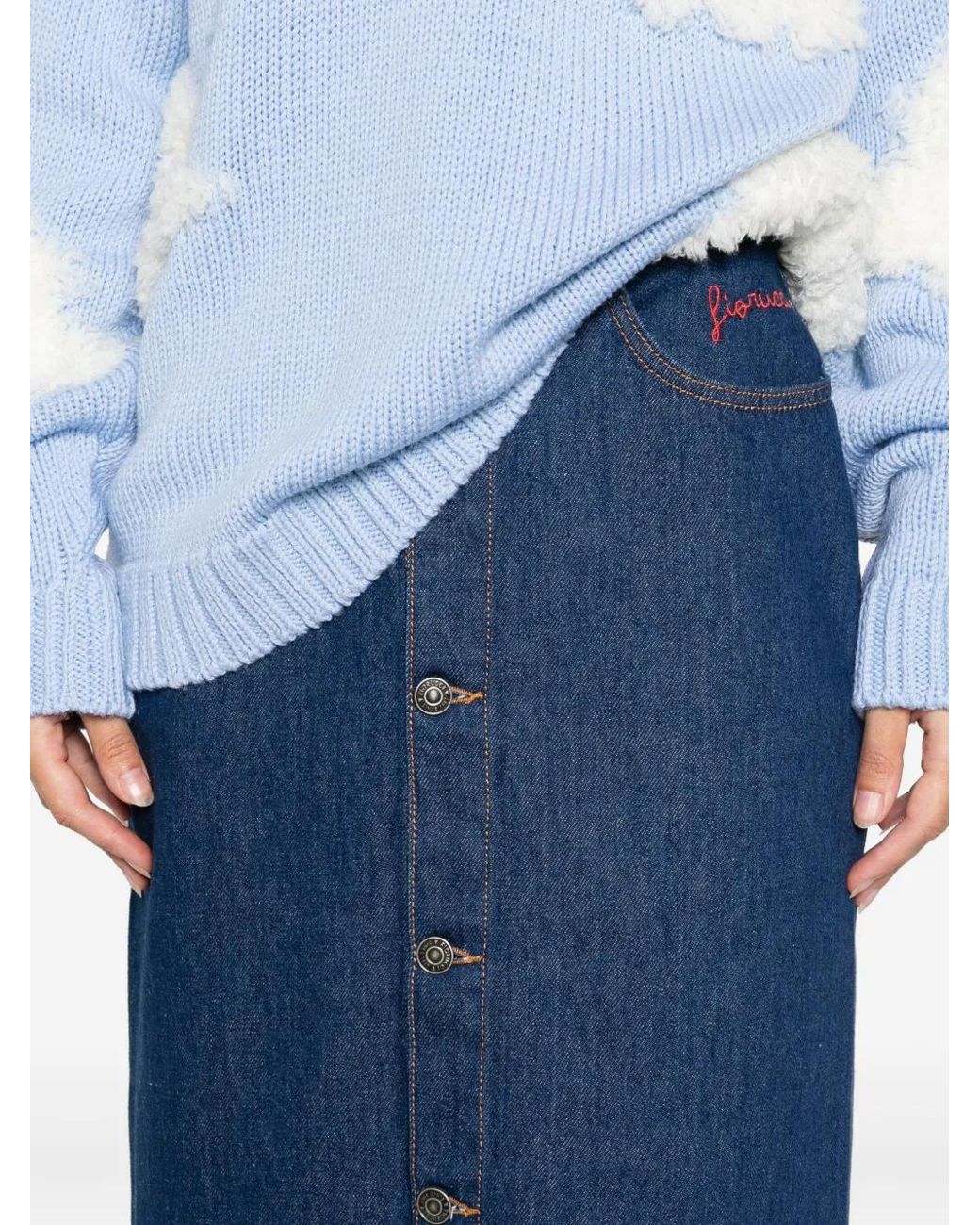 Fiorucci Blue Button-Front Denim Skirt