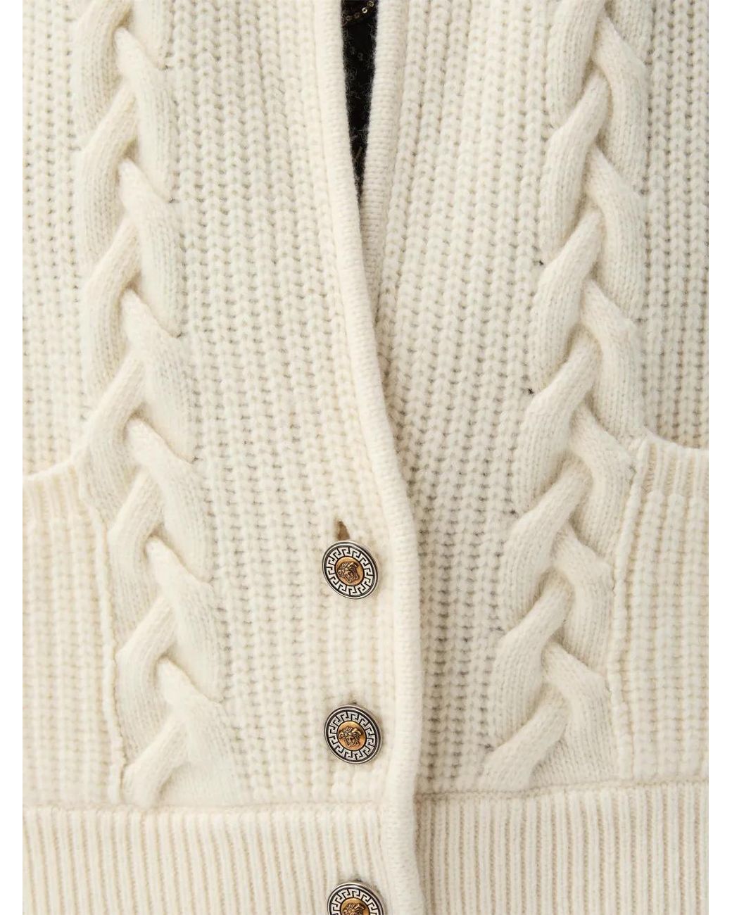 Versace White Wool & Cashmere Cable-Knit Cardigan