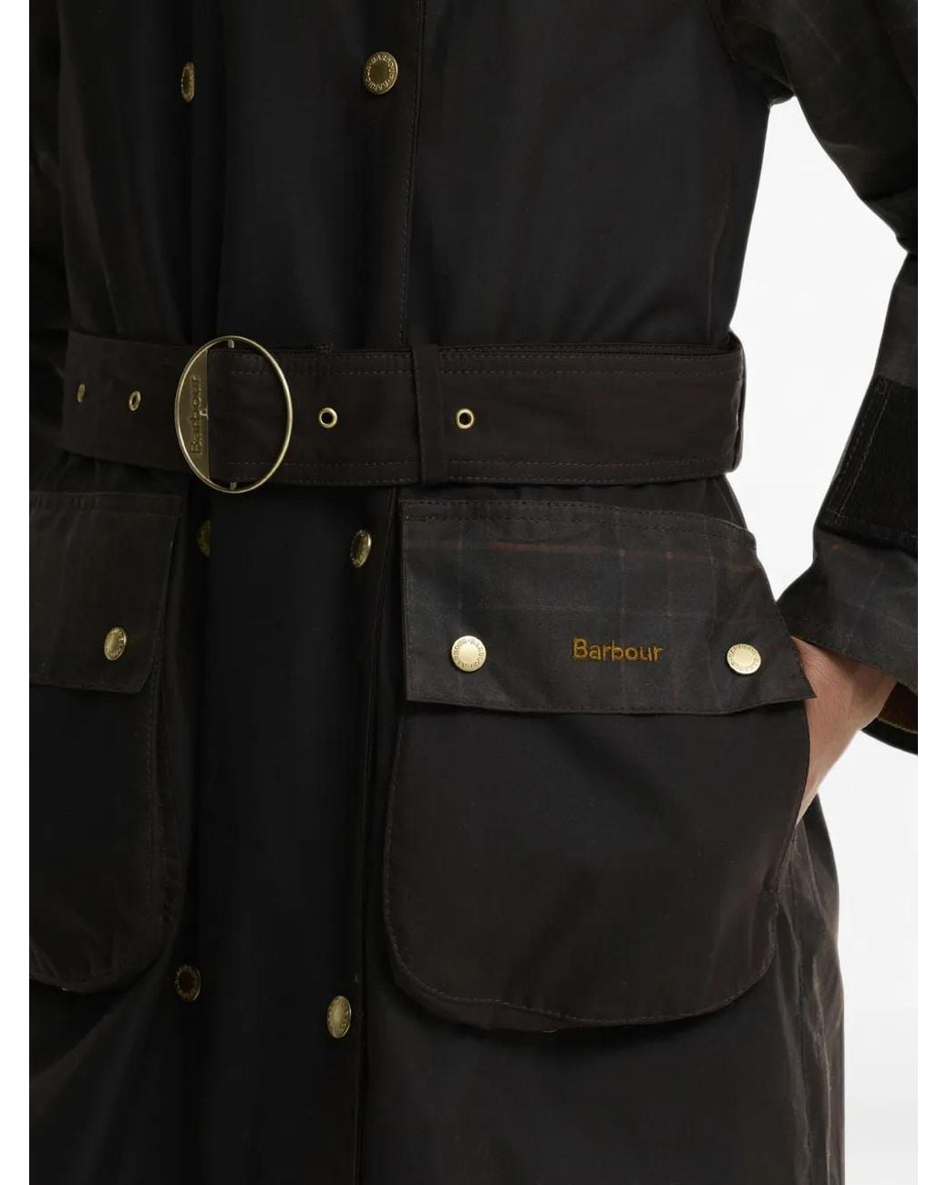 Barbour Black Check-Pattern Belted Coat