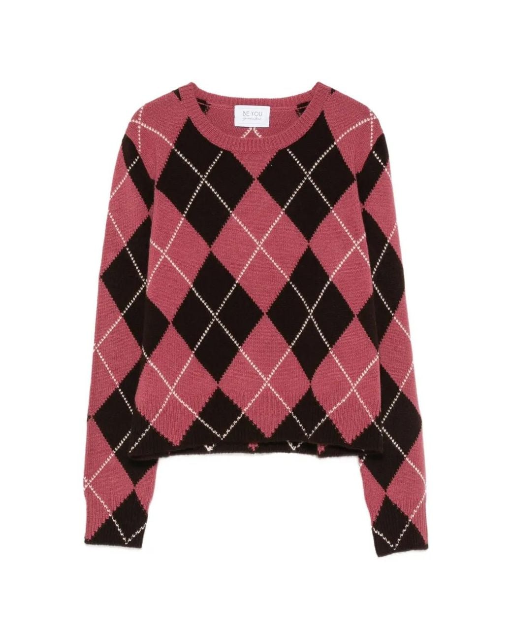 Be You Red Argyle-Pattern Crew Neck Sweater