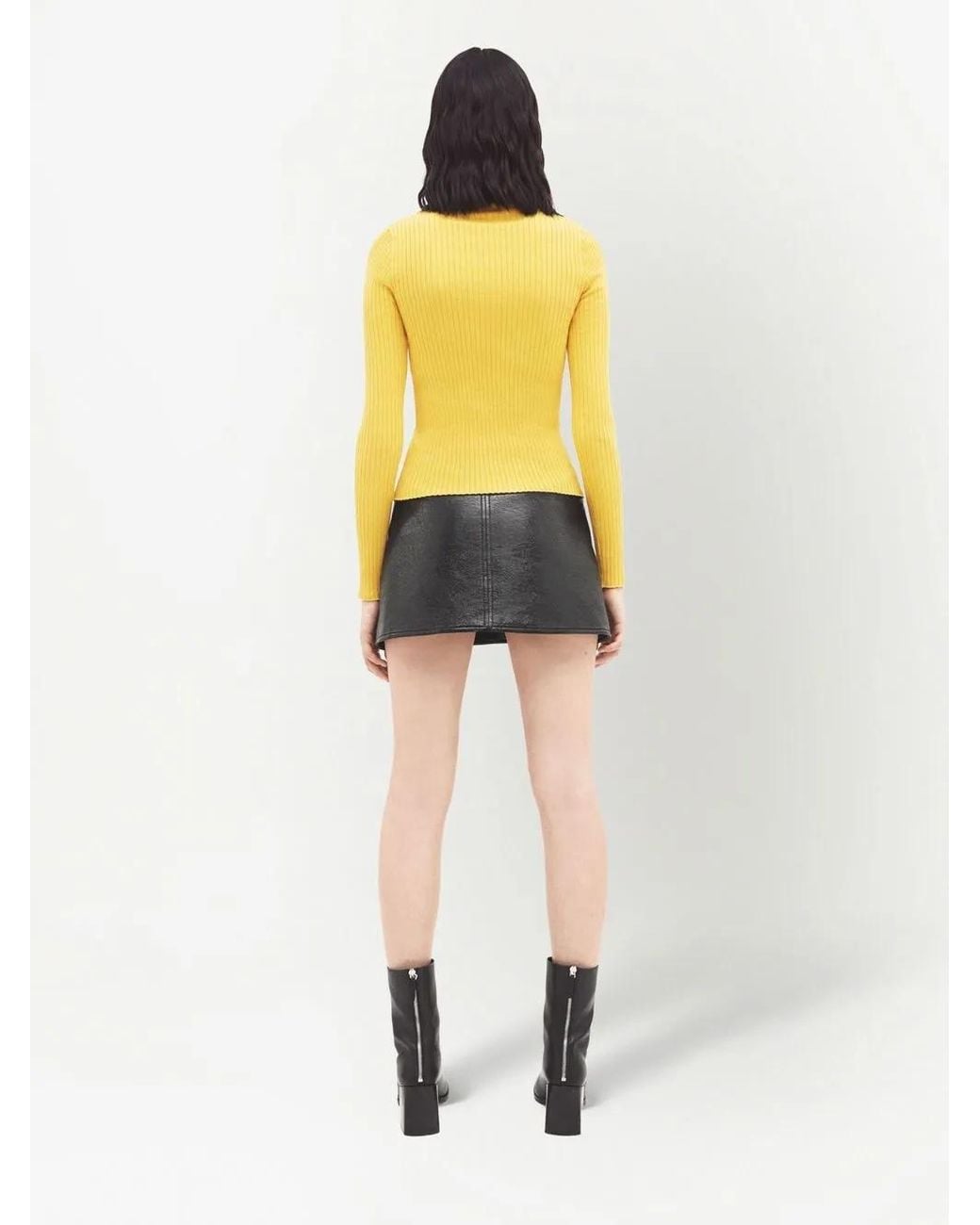 Courreges Yellow Ribbed-Knit Logo Top