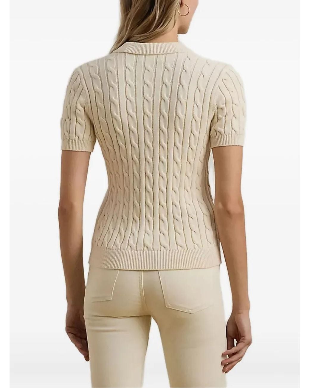 Ralph Lauren Natural Cable-Knit Polo Top