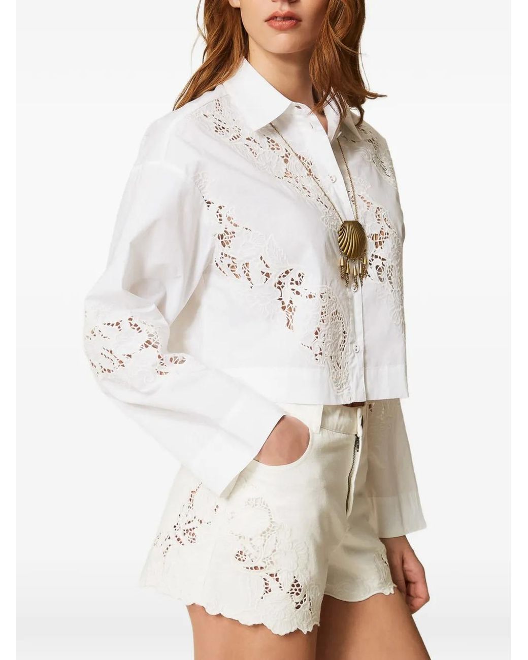 Twinset White Poplin And Broderie Anglaise Shirt