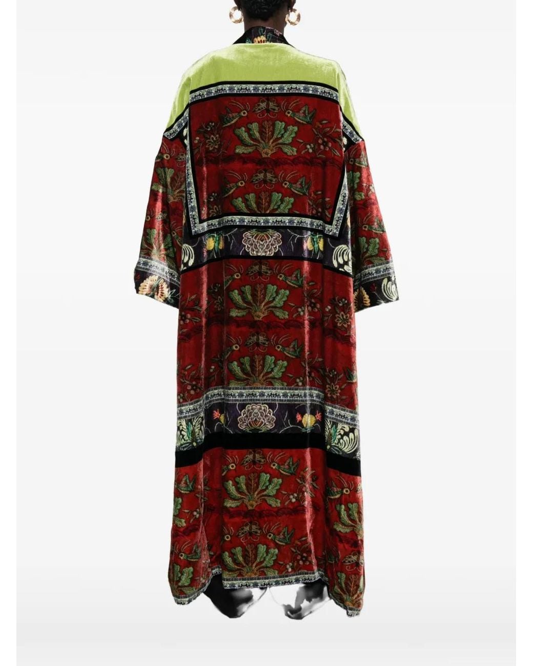 Hui Milano Red Floral-Print Velvet Coat