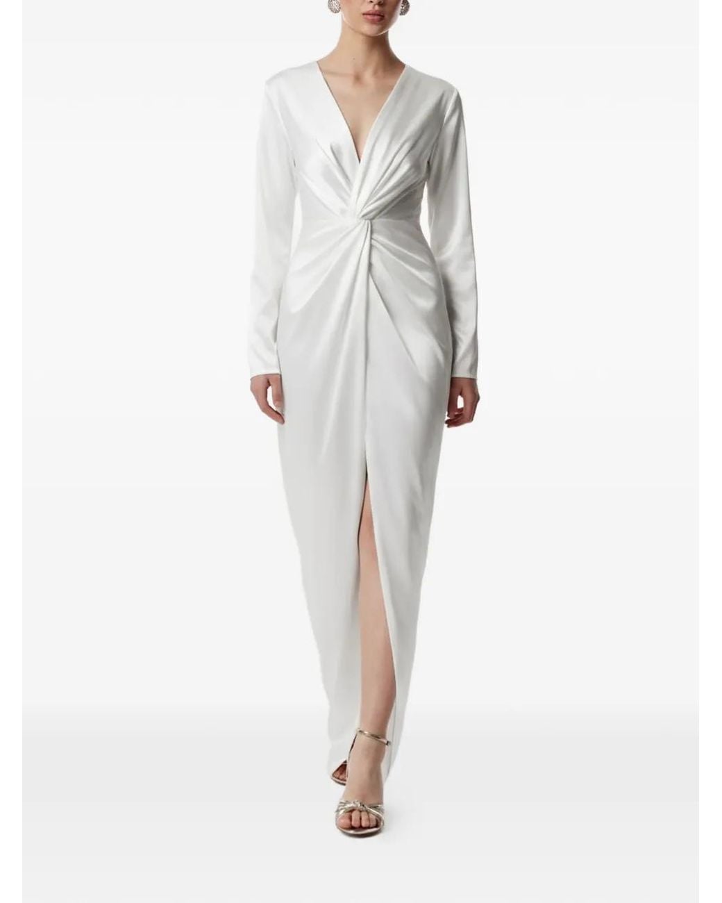 Framboise White Robe À Col V À Design Torsadé