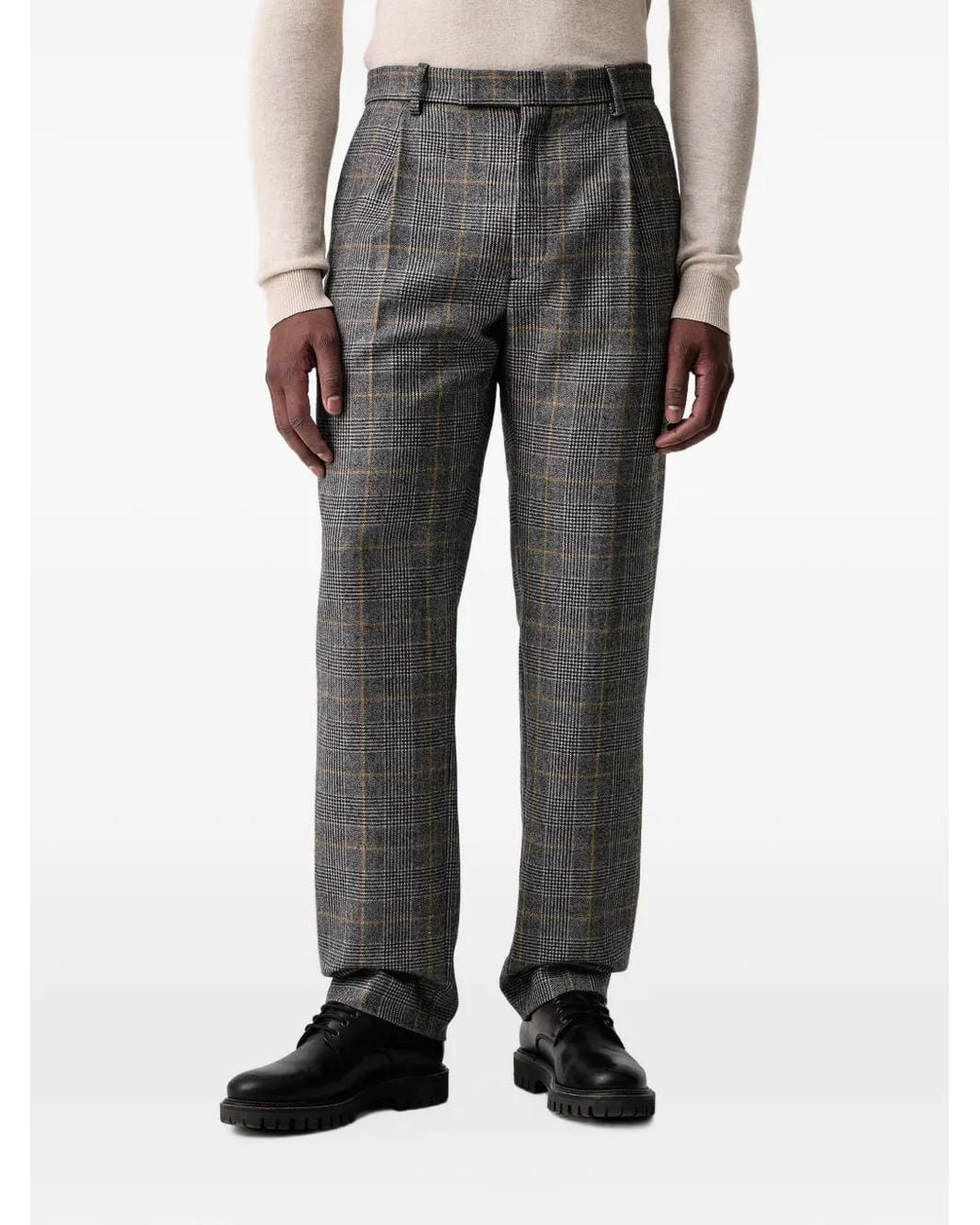 KENZO Gray Checks Wool Trousers for men