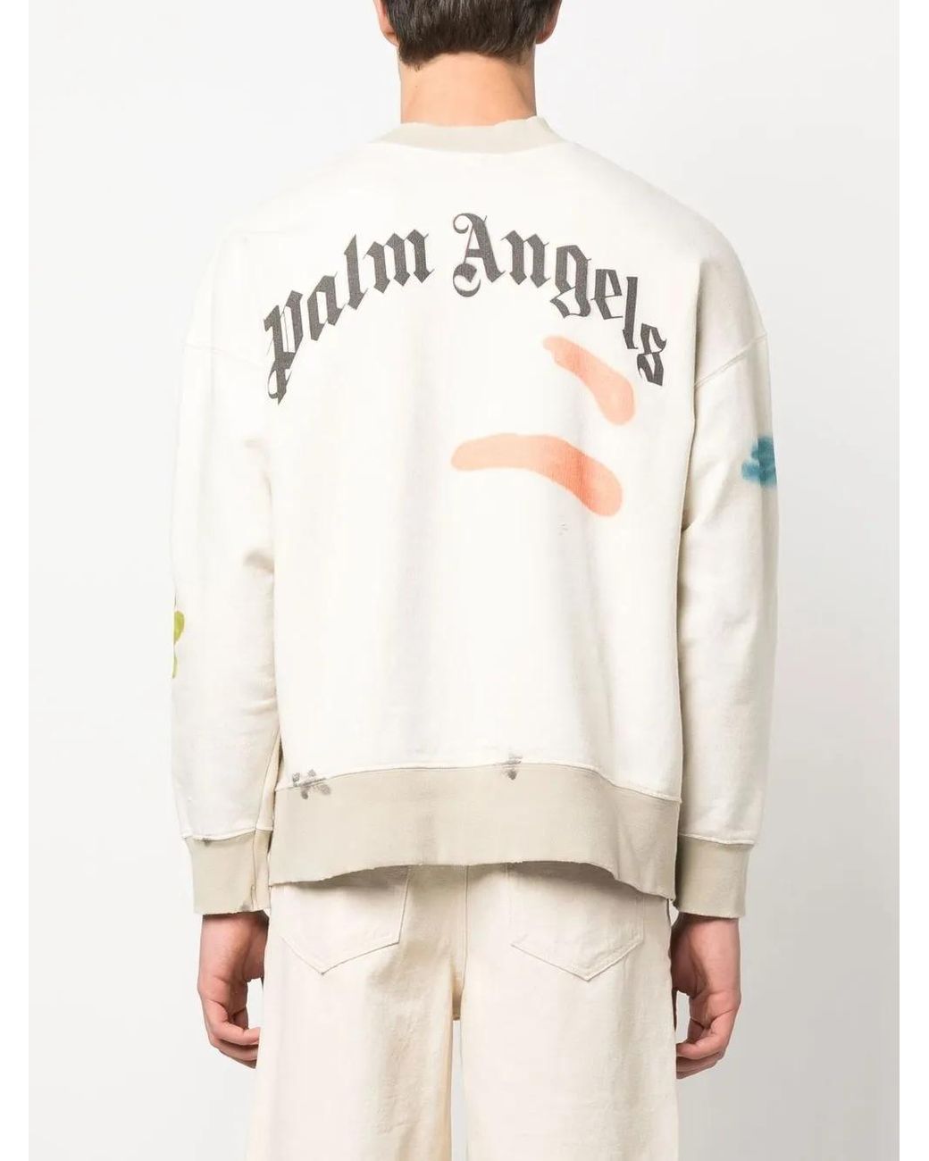 Palm Angels Natural Sprayed Palm-Print Cotton Sweatshirt for men