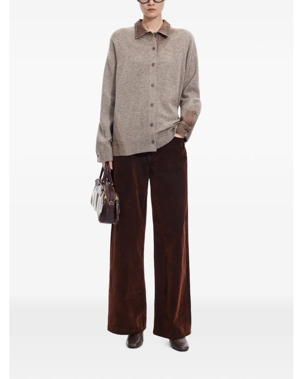 JNBY Brown Denim-Patchwork Cardigan