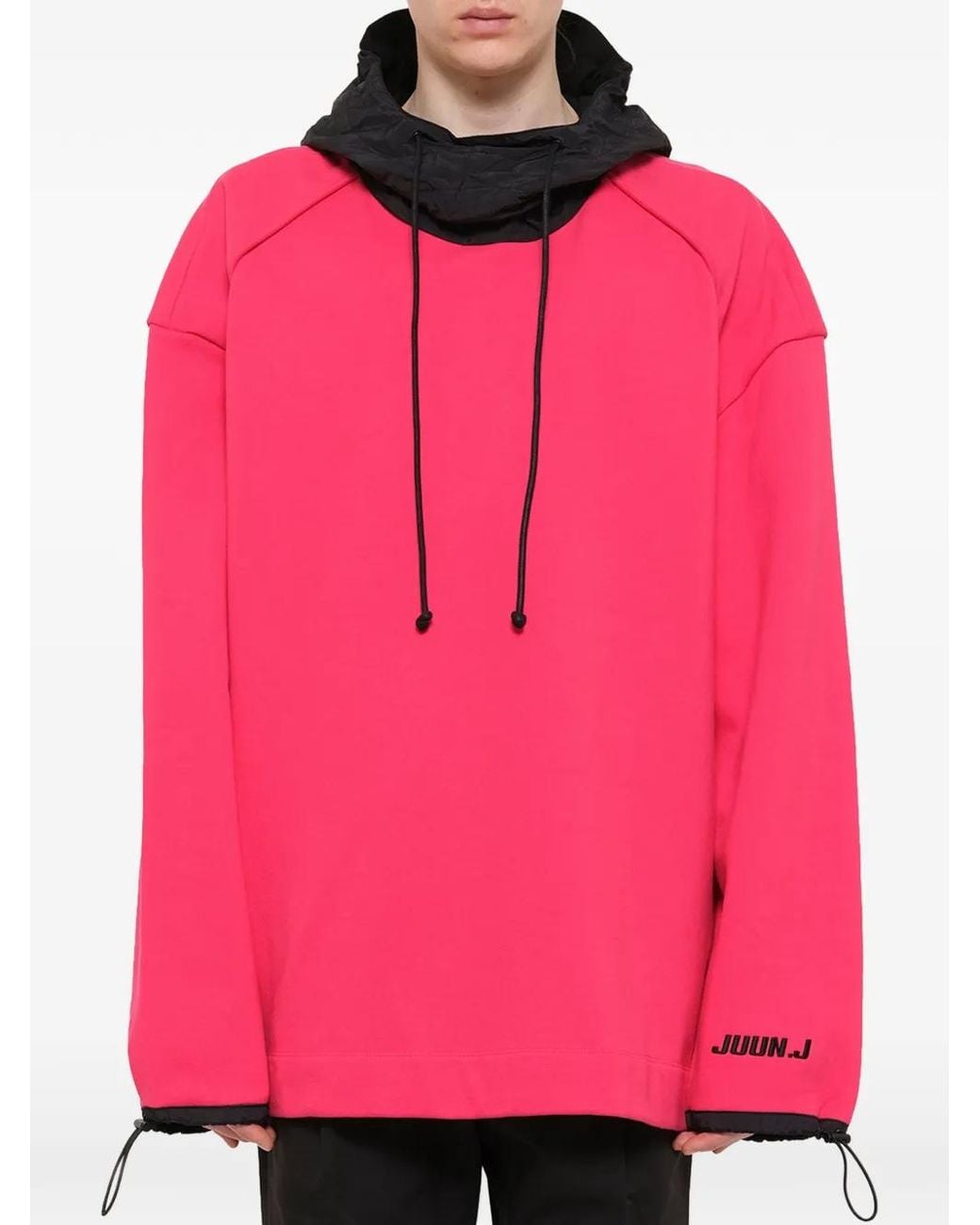 Juun.J Pink Logo-Print Drawstring-Cuff Hoodie for men