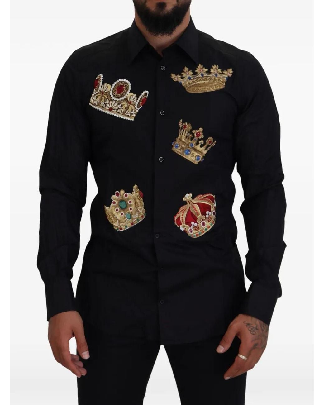 Dolce & Gabbana Black Crown-Embroidered Shirt for men