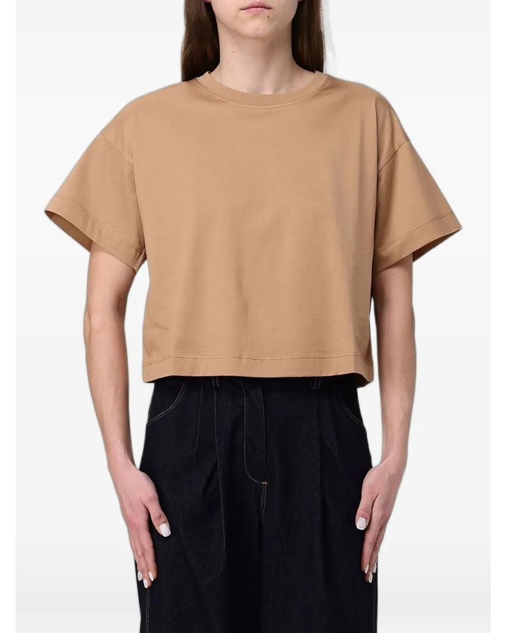 Max Mara Black T-Shirt Crop À Logo Brodé