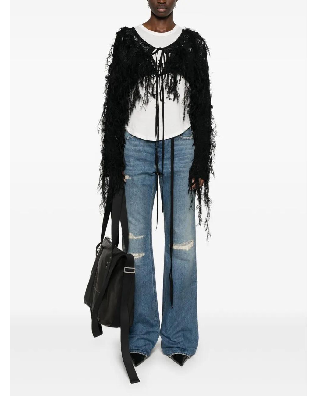 ANN DEMEULEMEESTER ブラックカーディガン 34 Ann Demeulemeester ロングカーディガン ブラック ドレープ