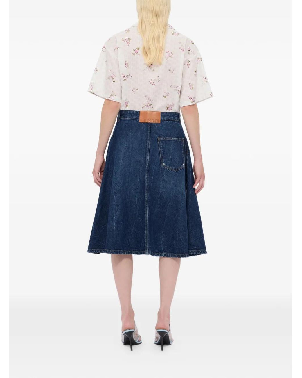 MSGM Blue A-Line Midi Skirt