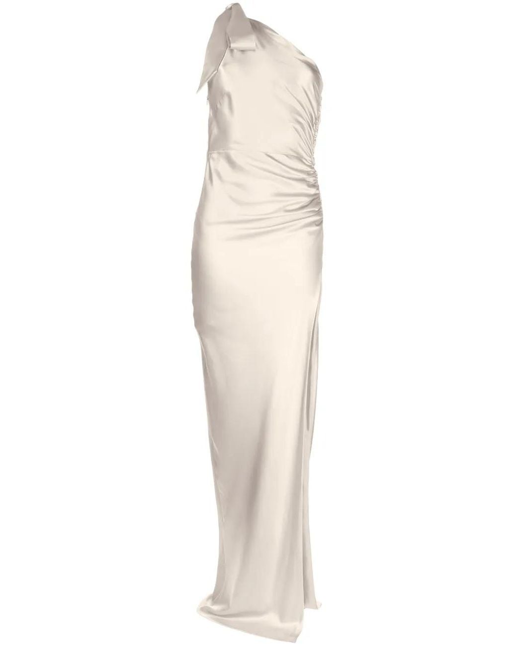 Michelle Mason White Asymmetric Silk Maxi Gown