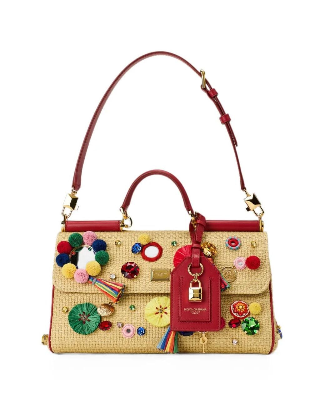 Dolce & Gabbana Natural Medium Sicily Embellished Shoulder Bag