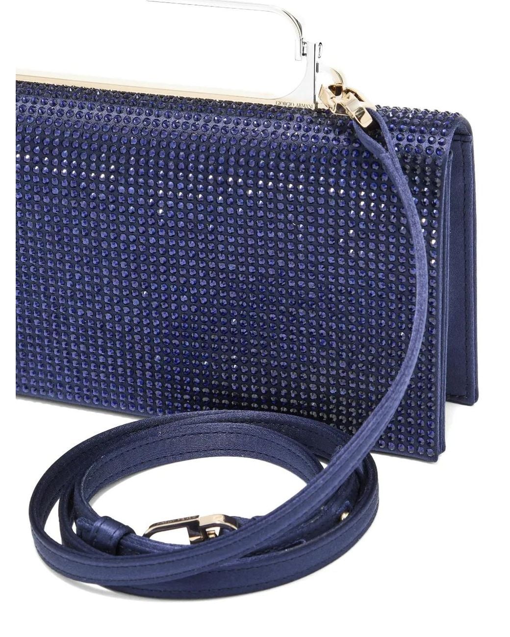 Giorgio Armani Blue Embellished Handle Clutch Bag