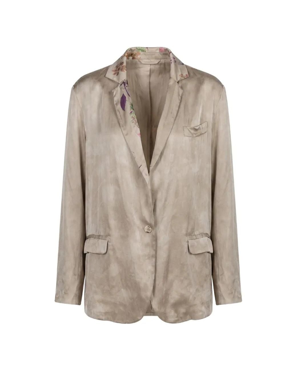 Avant Toi Natural Floral-Print Patchwork Jacket