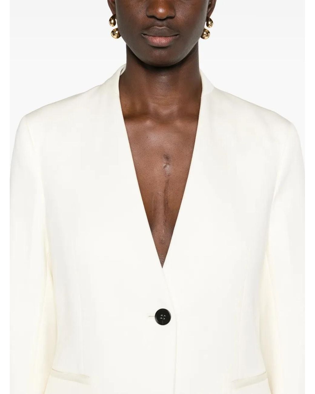 Jil Sander Natural Single-Breasted Wool Blazer