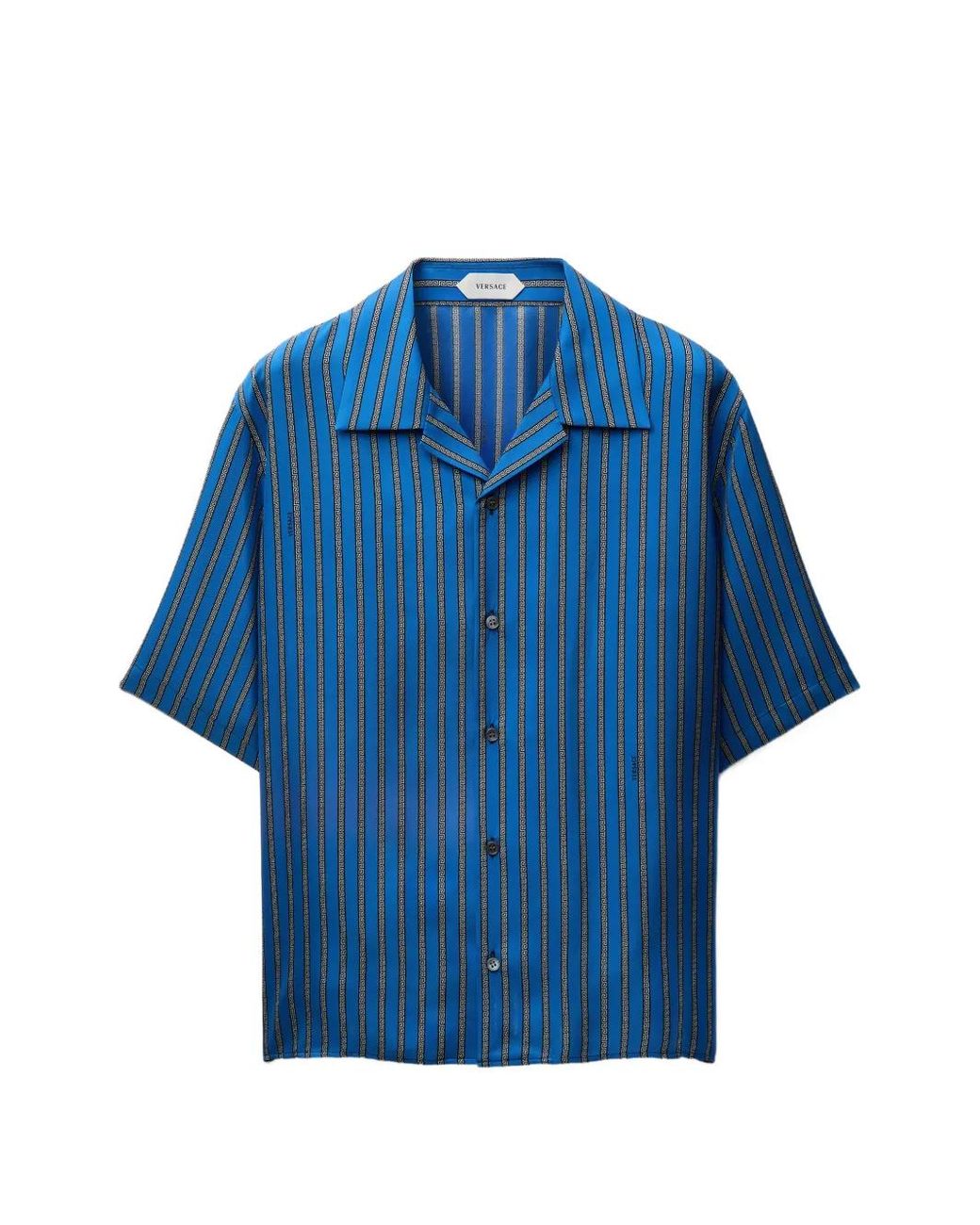 Versace Blue Printed Silk Twill Shirt for men