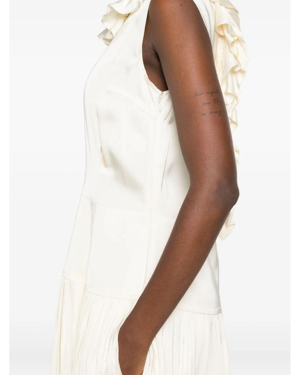 Jil Sander White Pleated Ruffled Dress